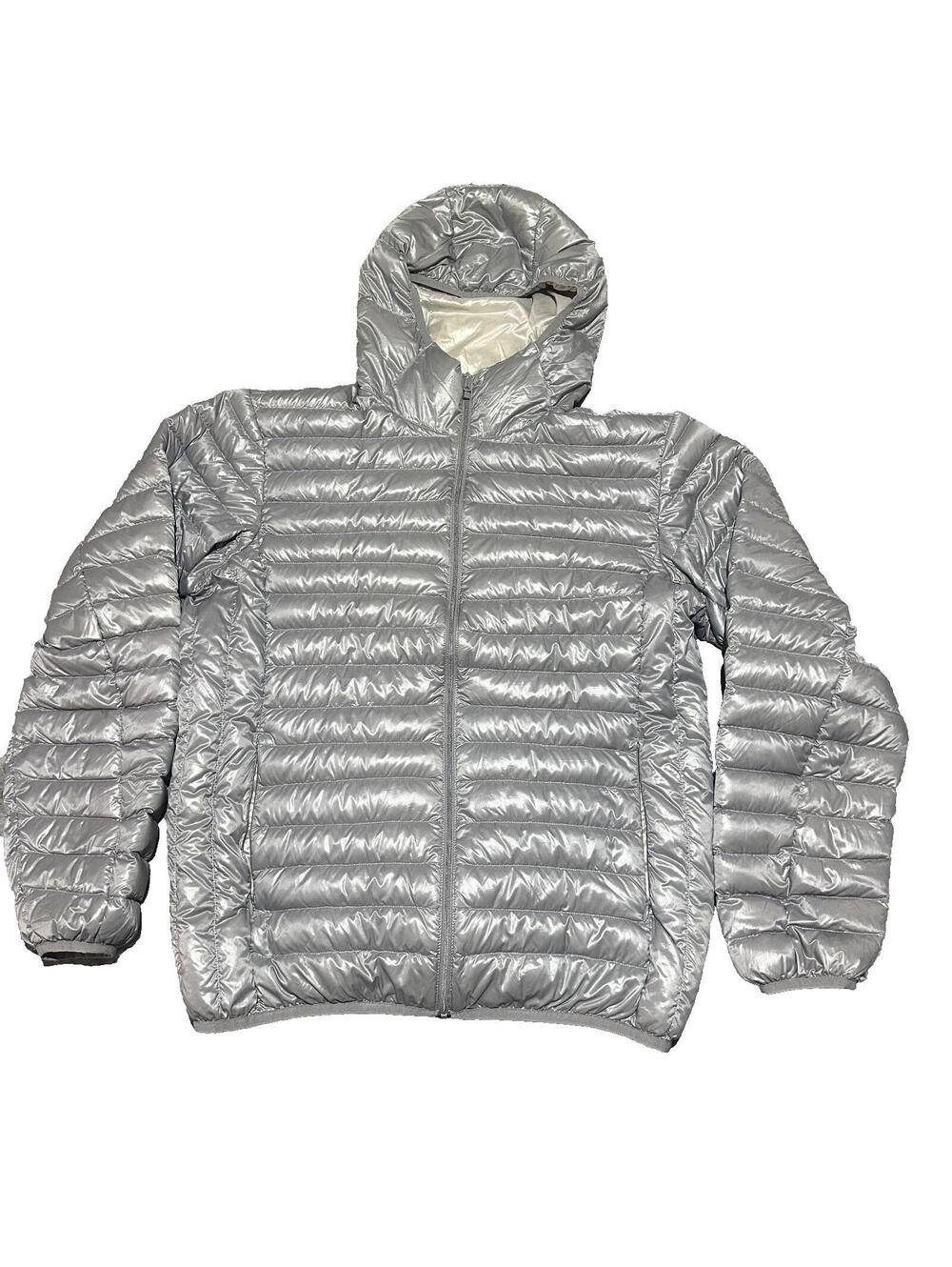 Uniqlo Jacket Women Medium Gray Ultra Light Down Hooded Puffer Parka Outdoor Zip